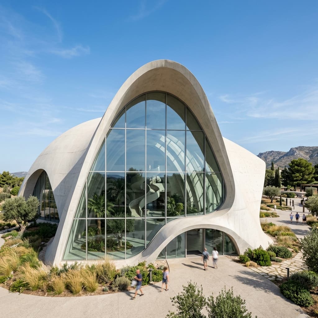 Modern concrete architectural dome structure